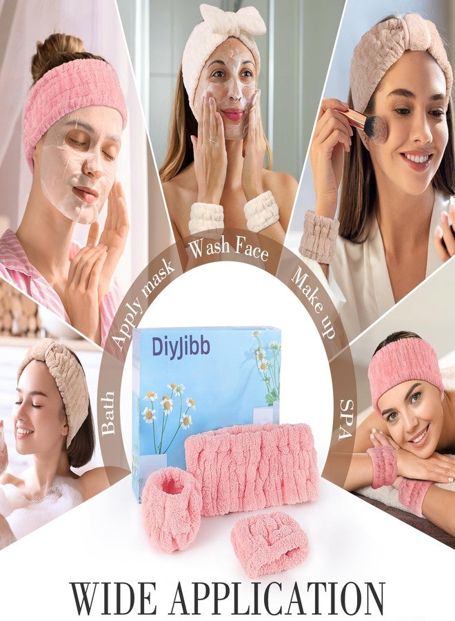 DiyJibb طقم عصابات رأس سبا من 9 قطع من ديي جيب لغسل الوجه، طقم عصابات رأس ومعصم للعناية بالبشرة، عصابات شعر للوجه للنساء والفتيات المراهقات لغسل الوجه، والمكياج، والرياضة، واليوغا (مشمشي + وردي + رمادي) - Image 4